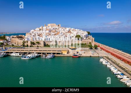 Vue aérienne de la vieille ville, Peniscola, Communauté Valencienne, Espagne Banque D'Images