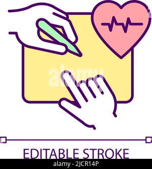 Signature d'un contrat d'assurance maladie et vie icône de couleur RVB Illustration de Vecteur