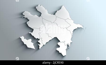 Carte géographique de l'Azerbaïdjan avec régions avec ombres Banque D'Images