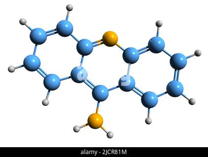 3D image de la formule squelettique 9-aminoacridine - structure chimique moléculaire de l'Acridine-9-amine isolée sur fond blanc Banque D'Images