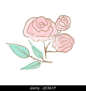 Fleur rose vectorielle avec bordure dorée. Illustration aquarelle dessinée à la main. Fleur pour le mariage. Illustration de Vecteur