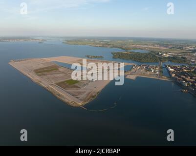 Plage IJburg partie de Strandeiland en construction Grande création de terres artificielles à l'IJmeer dans la partie est d'Amsterdam. Pays-Bas Banque D'Images