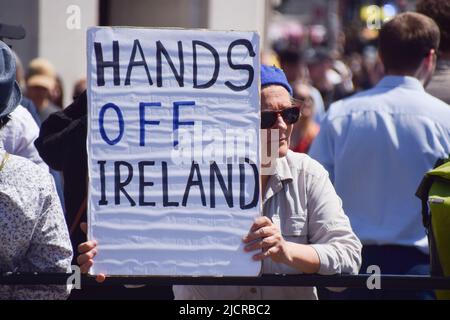 Londres, Royaume-Uni. 15th juin 2022. Des manifestants se sont rassemblés devant le Parlement pour soutenir le Protocole d'Irlande du Nord et pour protester contre le Brexit et le gouvernement conservateur. Credit: Vuk Valcic/Alamy Live News Banque D'Images