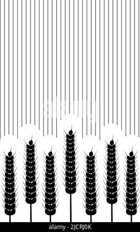Épis de blé et rayures sur fond blanc. Illustration vectorielle. Style simple noir et blanc. Illustration de Vecteur
