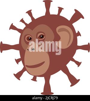 Cellule virale avec visage de singe, illustration médicale simbolique. Cellules du virus de la variole du singe sur fond transparent. Fond de vecteur microbiologique. Illustration de Vecteur