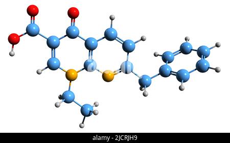 3D image de la formule squelettique de l'acide amfonélique - structure chimique moléculaire du stimulant dopaminergique isolé sur fond blanc Banque D'Images