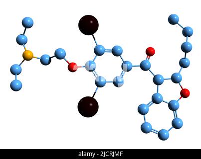 3D image de la formule squelettique de l'Amiodarone - structure chimique moléculaire du médicament antiarythmique isolé sur fond blanc Banque D'Images