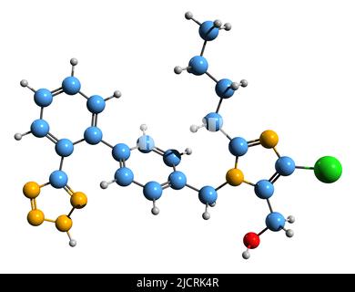 3D image de la formule squelettique de l'angiotensine II - structure chimique moléculaire de l'hormone peptidique isolée sur fond blanc Banque D'Images