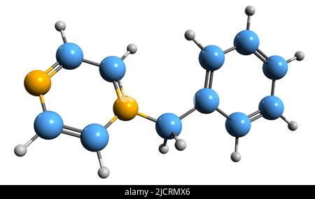 3D image de la formule squelettique de benzylpipérazine - structure chimique moléculaire du médicament récréatif isolé sur fond blanc Banque D'Images