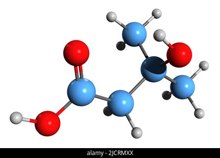 3D image de la formule squelettique de l'acide bêta-hydroxy-bêta-méthylbutyrique - structure chimique moléculaire du HMB isolé sur fond blanc Banque D'Images