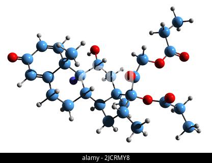 3D image de la formule squelettique du dipropionate de Betaméthasone - structure chimique moléculaire du stéroïde glucocorticoïde isolé sur fond blanc Banque D'Images