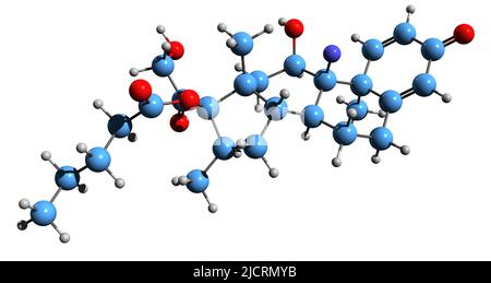 3D image de la formule squelettique de bêta-méthasone valérate - structure chimique moléculaire de corticostéroïde synthétique isolé sur fond blanc Banque D'Images