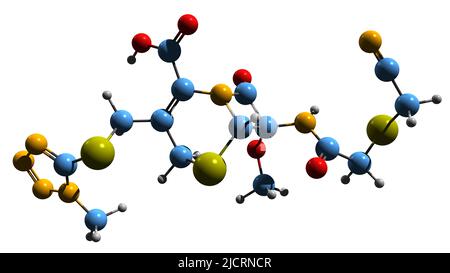 3D image de la formule squelettique Cefmetazole - structure chimique moléculaire de l'antibiotique de la céphamycine isolé sur fond blanc Banque D'Images