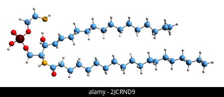 3D image de la formule squelettique de la phosphoryléthanolamine Ceramide - structure chimique moléculaire de la sphingosine isolée sur fond blanc Banque D'Images