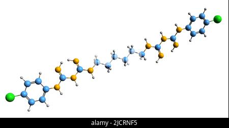 3D image de la formule squelettique chlorhexidine - structure chimique moléculaire du CHX isolé sur fond blanc Banque D'Images