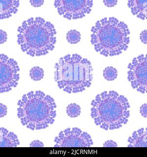 Cellules virales violettes sur fond blanc motif transparent. Fond du virus de la variole du singe. Illustration vectorielle. Illustration de Vecteur