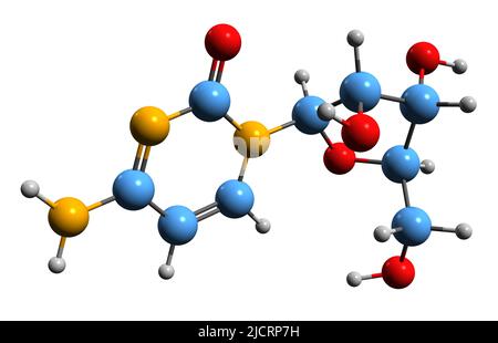 3D image de la formule squelettique de Cytarabine - structure chimique moléculaire de la cytosine arabinoside isolée sur fond blanc Banque D'Images