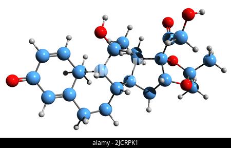 3D image de la formule squelettique de Desonide - structure chimique moléculaire du corticostéroïde isolé sur fond blanc Banque D'Images