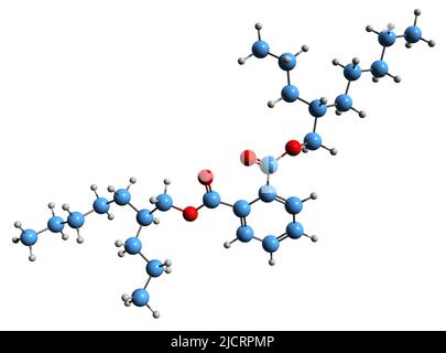 3D image de la formule squelettique du phtalate de 2-propylheptyle Di - structure chimique moléculaire du DPHP isolé sur fond blanc Banque D'Images