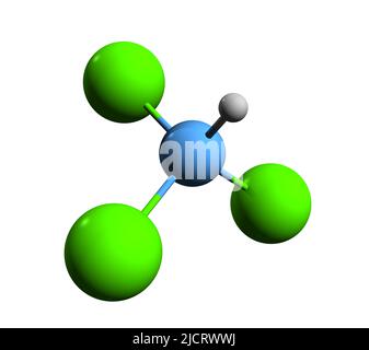 3D image de la formule squelettique du chloroforme - structure chimique moléculaire du trichlorure de méthane isolé sur fond blanc Banque D'Images