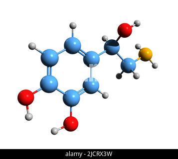 3D image de la formule squelettique de noradrénaline - structure chimique moléculaire de noradrénaline ou de noradrénaline isolée sur fond blanc Banque D'Images