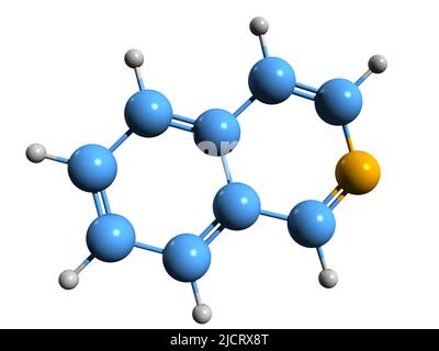 3D image de la formule squelettique de l'isoquinoléine - structure chimique moléculaire de l'isomère structural de la quinoléine isolée sur fond blanc Banque D'Images