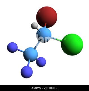 3D image de la formule squelettique de l'halothane - structure chimique moléculaire de l'anesthésique général isolé sur fond blanc Banque D'Images