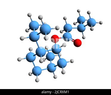 3D image de la formule squelettique du validol - structure chimique moléculaire de l'isovalérate de Menthyl isolé sur fond blanc Banque D'Images