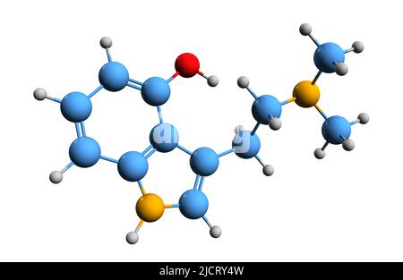 3D image de la formule squelettique de la psilocine - structure chimique moléculaire de la psilocyn ou de la psilotsine isolée sur fond blanc Banque D'Images