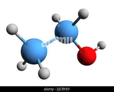 3D image de la formule squelettique de l'éthanol - structure chimique moléculaire de l'alcool de grain isolé sur fond blanc Banque D'Images