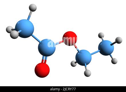 3D image de la formule squelettique de l'acétate d'éthyle - structure chimique moléculaire de l'éthanoate d'éthyle isolé sur fond blanc Banque D'Images