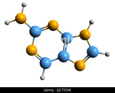 3D image de la formule squelettique 2-aminopurine - structure chimique moléculaire du marqueur moléculaire fluorescent isolé sur fond blanc Banque D'Images