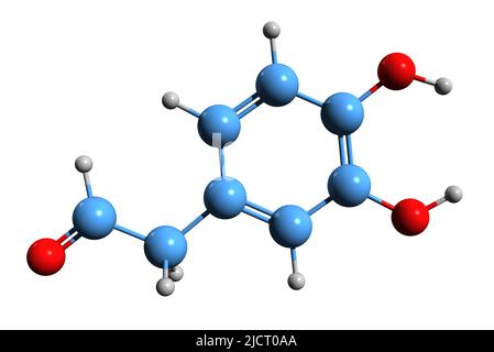 3D image de la formule squelettique du 3,4-Dihydroxyphénylacétaldéhyde - structure chimique moléculaire du Dopaldéhyde isolé sur fond blanc Banque D'Images