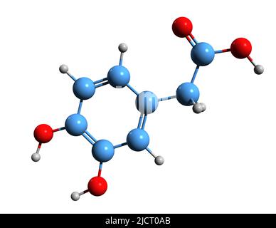 3D image de la formule squelettique de l'acide 3,4-dihydroxyphénylacétique - structure chimique moléculaire de DOPAC isolée sur fond blanc Banque D'Images