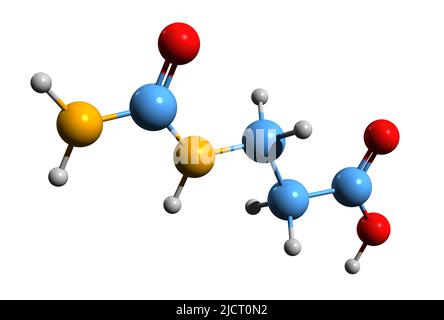 3D image de la formule squelettique de l'acide 3-uréidopropionique - structure chimique moléculaire de la N-carbamoyl-bêta-alanine isolée sur fond blanc Banque D'Images