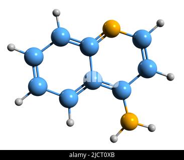 3D image de la formule squelettique 4-aminoquinoléine - structure chimique moléculaire de la quinoline-4-amine isolée sur fond blanc Banque D'Images