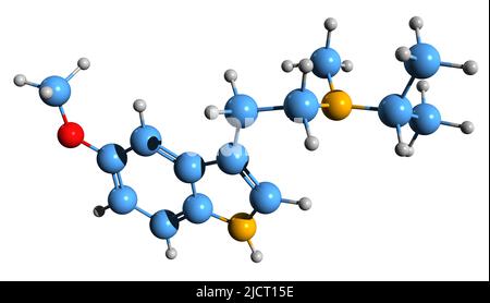 3D image de la formule squelettique 5-MeO-MiPT - structure chimique moléculaire du médicament psychédélique et hallucinogène isolé sur fond blanc Banque D'Images