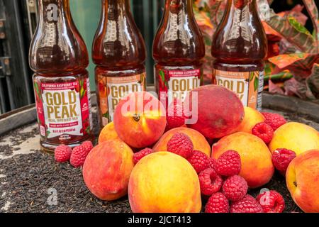 Activation de la marque pour le thé brassé Gold Peak au Clinton Hall de Midtown Manhattan à New York mardi, 7 juin 2022. Le thé glacé est une marque de Coca-Cola Company. (© Richard B. Levine) Banque D'Images