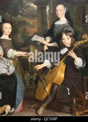 David Leeuw avec sa famille par Abraham van den Tempel (c. 1622-1672). Huile sur toile, 1671. Rijksmuseum. Amsterdam. Pays-Bas. Banque D'Images