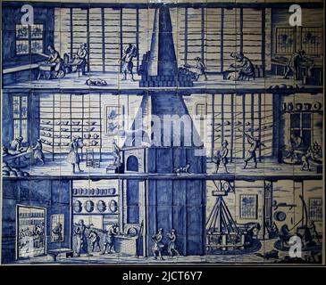 Delfware (faïence de verre) décoré avec une usine de poterie à Bolsward. Atricanted à Dirk Danser (1698-1763). c. 1745-1765. Rijksmuseum. Amsterdam Banque D'Images