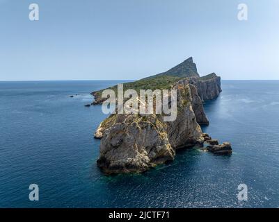 Vue depuis le dessus de l'île Dragonera, Majorque. Parc naturel de sa Dragonera. Vue aérienne. Banque D'Images