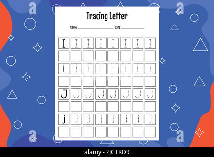 Feuille de travail de traçage de lettres pour enfants, feuille de travail de traçage de lettres alphabétiques avec lettres alphabétiques. Fiches d'activités pour enfants de la maternelle Illustration de Vecteur