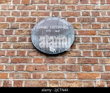 Une plaque à Daniel O’Connell, le Libérateur, sur le 58 Merrion Square, Dublin, Irlande. Homme politique irlandais célèbre pour son travail sur l'émancipation catholique. Banque D'Images