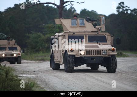 Les Marines des États-Unis avec 1st Bataillon, 8th Marine Regiment (1/8), 2D Marine Division, conduisent un convoi à travers la zone d'atterrissage (LZ) Oriole pendant leur Dep Banque D'Images