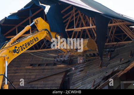 Les dégâts causés par le tremblement de terre autour du village de Kaiapi, en Nouvelle-Zélande, après le tremblement de terre de magnitude 7,3 du 3rd septembre 2010. Liquéfaction de limon; fissures. Banque D'Images