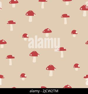 Joli motif vectoriel sans couture en forme de champignon rouge. Conception simple et moderne minimaliste. Motif automne pour les enfants. Répétition, toile de fond, impression sans fin. Illustration de Vecteur