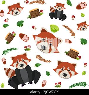 Motif animal mignon rouge panda sans couture Illustration de Vecteur