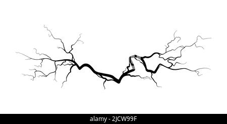 Fissure sur le béton ou le sol due au vieillissement ou à la sécheresse. Fissure isolée sur fond blanc. Illustration vectorielle monochrome Illustration de Vecteur