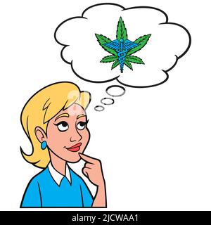 Fille pensant à la marijuana médicale - Une illustration de dessin animé d'une fille pensant à l'utilisation de la marijuana médicale. Illustration de Vecteur