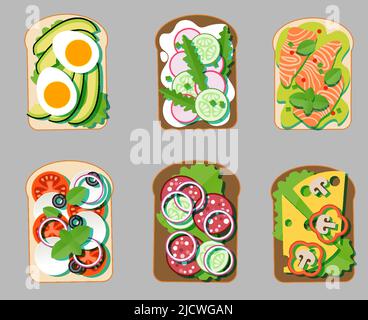 Ensemble de sandwichs aliments sains et rapides à vecteur plat Illustration de Vecteur